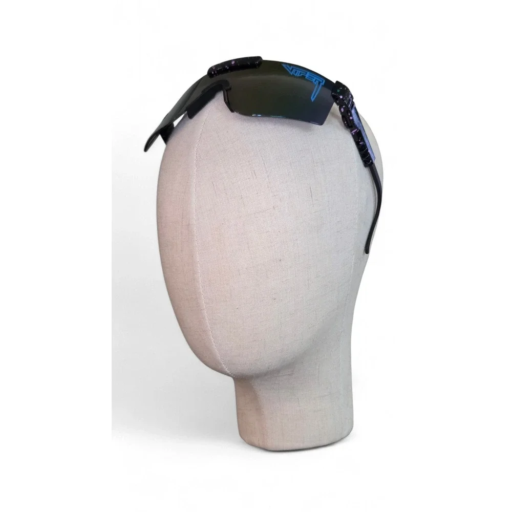 Shield Wrap Sunglasses Black Splatter Frame‎ Purple Teal Mirror Lens Sport